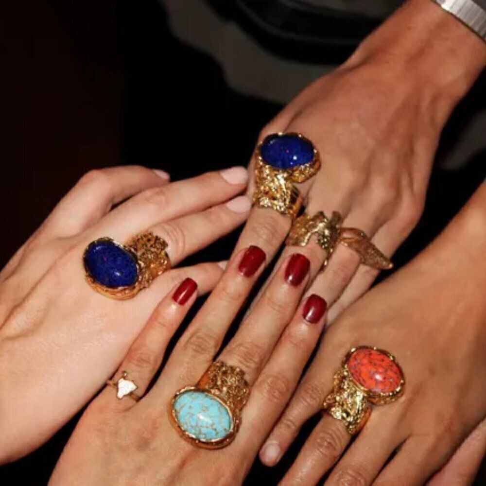 NWT Yves Saint Laurent Sz 4 RARE Pink YSL Arty Cabochon Statement 24KT Gold Ring - Picture 14 of 15